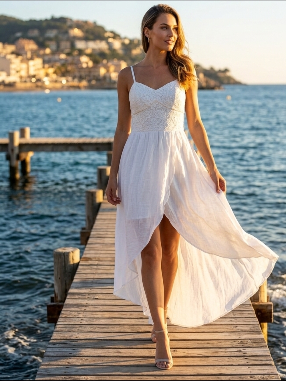 ​IZ BYER White Lace High-Low Tulip Maxi Dress with Slit - Size M - Picture 15 of 15